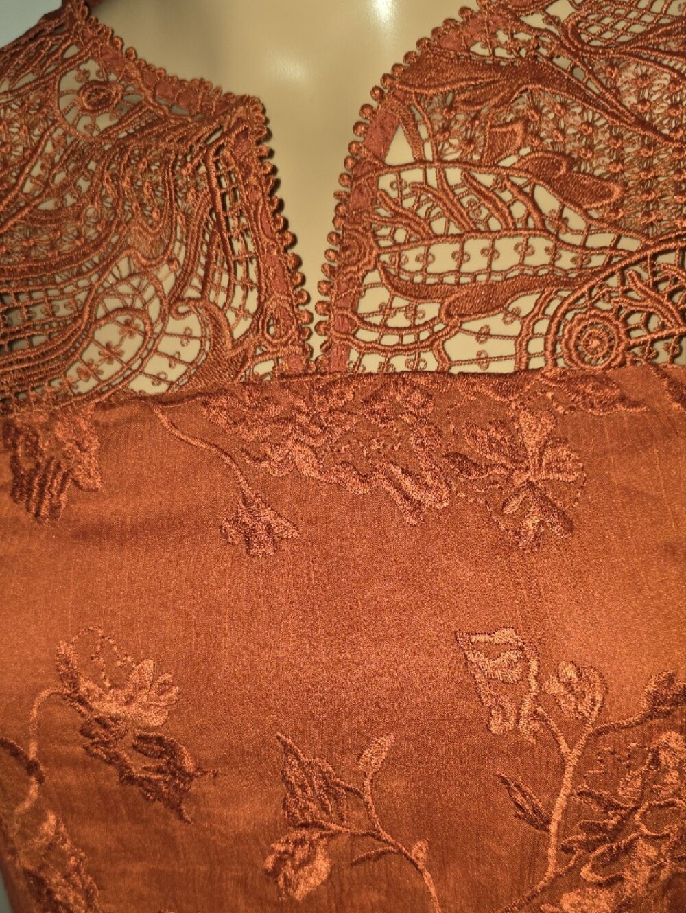 Anthropologie Embroidered Lace Yoke Blouse in Rust - Picture 2 of 9